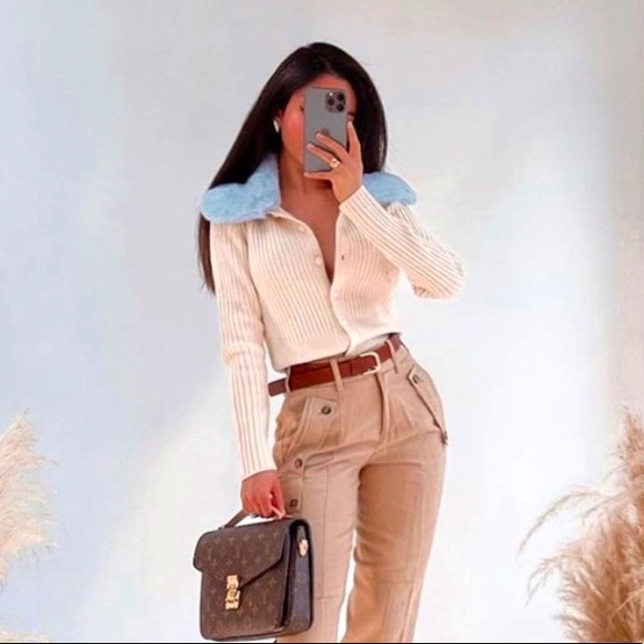 FAUX FUR COLLAR KNIT CARDIGAN - Picture 5 of 13